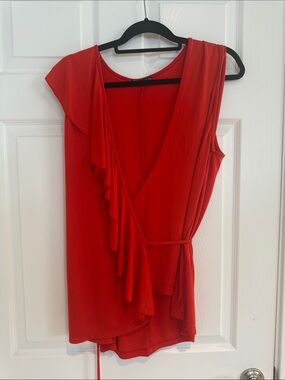 Zara Red Ruffle Wrap Top - Large